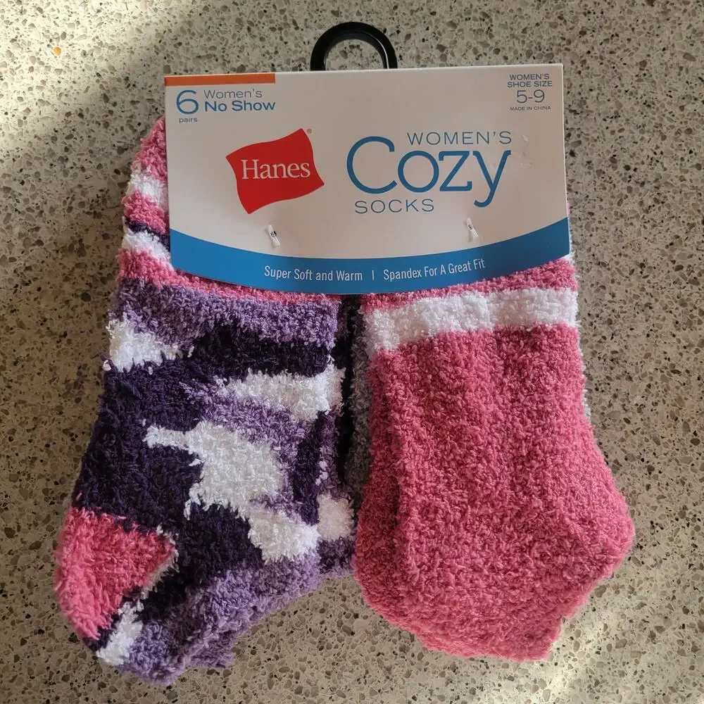 Hanes Womens Cozy Fuzzy No Show Super Soft Slipper Socks MultiColor✨️6pr✨️NEW